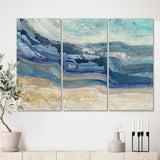 Designart 'Coast Blue Sea Waves Watercolour' Modern Farmhouse Canvas Art - 36x28 - 3 Panels