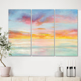 Designart 'Pastel Pink And Blue Clouds' Traditional Premium Canvas Wall Art - 36x28 - 3 Panels