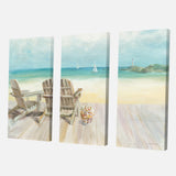 Designart 'Seaside Morning no Window' Coastal Gallery-wrapped Canvas - 36x28 - 3 Panels
