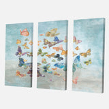 Designart 'Butterflies Dancing I' Wildlife Canvas Artwork - 36x28 - 3 Panels