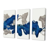 Designart 'Gouache Sapphire on Gray' Modern Canvas Art - 36x28 - 3 Panels