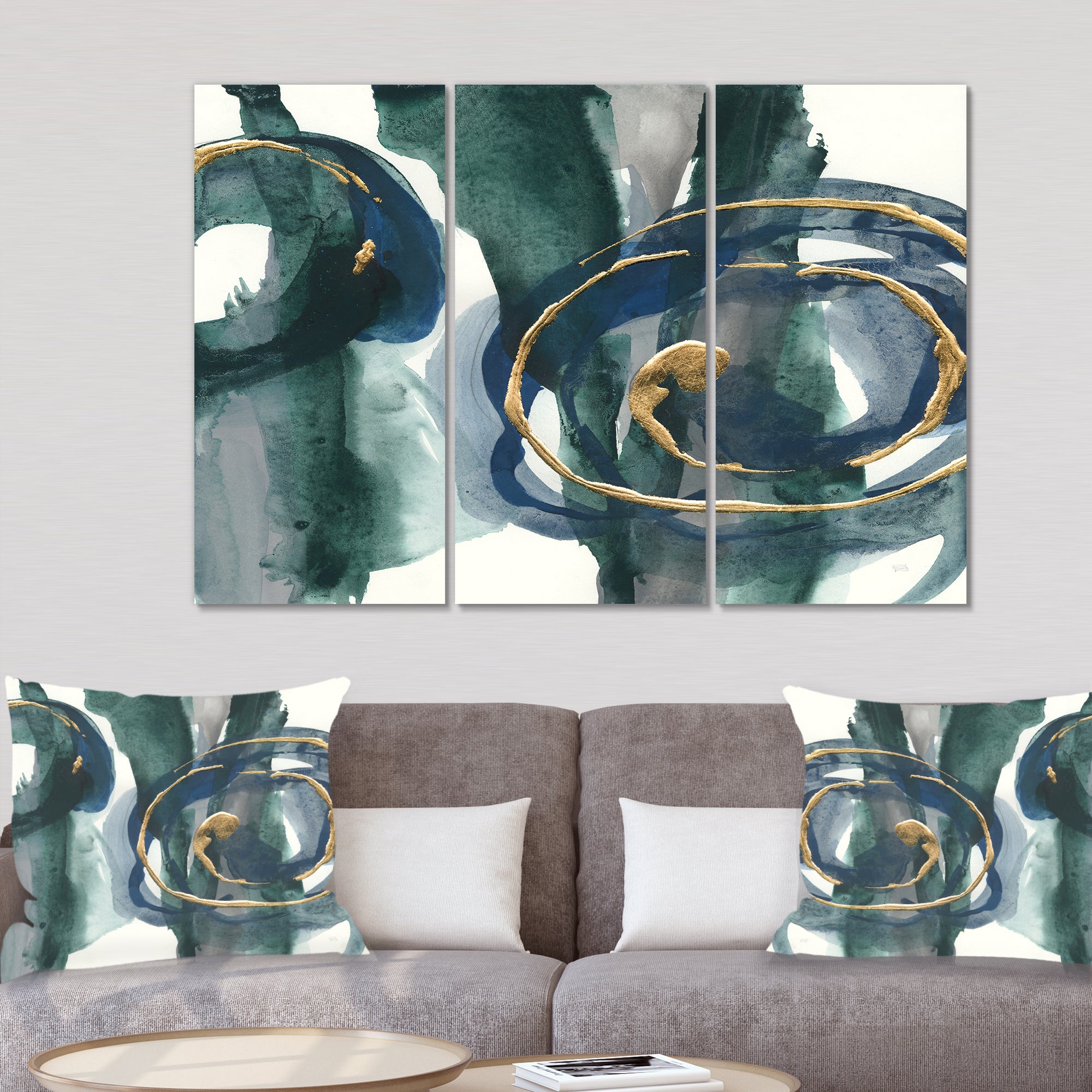 Designart 'Mettalic Indigo and Gold III' Posh & Luxe Canvas Artwork - 36x28 - 3 Panels
