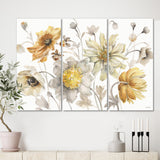 Designart 'Fields of Gold Watercolor Flower VII' Traditional Canvas Art - 36x28 - 3 Panels
