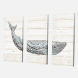 Designart 'Blue Whale Handpainted Watercolor' Nautical & Coastal Gallery-wrapped Canvas - 36x28 - 3 Panels