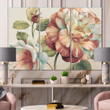Designart 'Romantic Dark Rose Blossing Flowers' Floral Premium Canvas Wall Art - 36x28 - 3 Panels