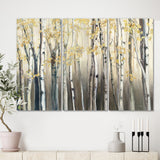 Designart 'Golden Birch Forest I' Landscapes Premium Canvas Wall Art - 36x28 - 3 Panels