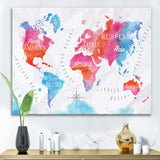 World Map In Pink and Blue