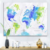 World Map In Green and Blue