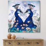 Two Blue Peacocks With Wildflowers