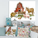 Farm House With Goose Chicken Cow Pig and Haystack