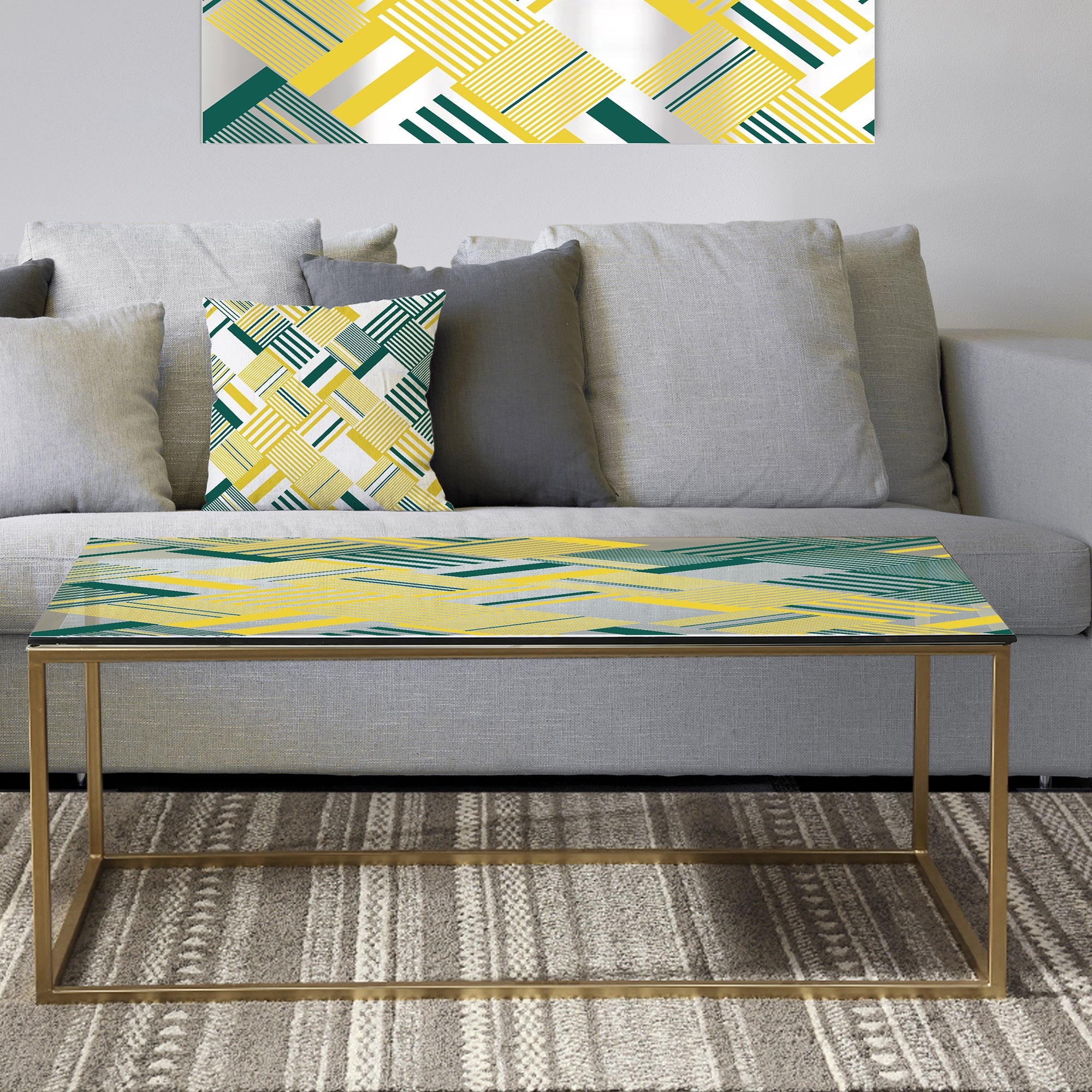 Abstract Diagonal Stripe Pattern - Metal Modern Coffee Table