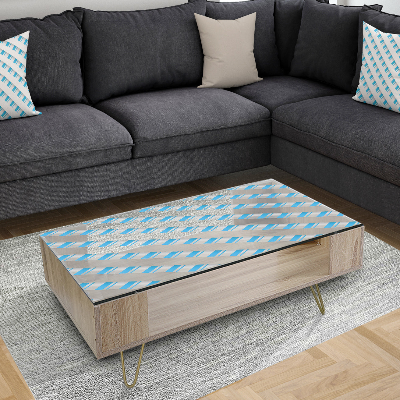 3D White and Blue Pattern VI - Glam Coffee Table