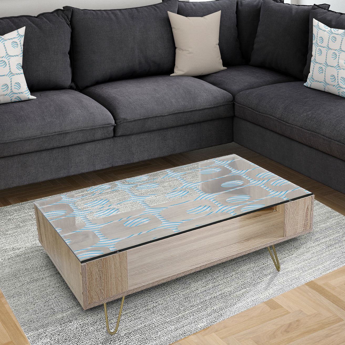 3D White And Blue Pattern III - Modern Coffee Table
