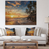 Paradise Tropical Island Beach with Palms - Seascape Print on Natural Pine Wood - 20x15