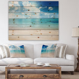 Sand of Beach in Blue Caribbean Sea - Modern Seascape Print on Natural Pine Wood - 20x15