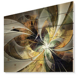 Symmetrical Gold Fractal Flower - Floral Print on Natural Pine Wood - 20x15