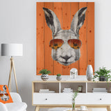 Funny Rabbit with Sunglasses - Animal Print on Natural Pine Wood - 15x20