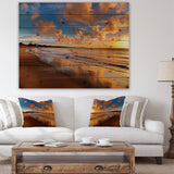 Colorful Sunset on the Beach - Landscape Print on Natural Pine Wood - 20x15