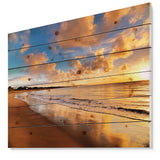 Colorful Sunset on the Beach - Landscape Print on Natural Pine Wood - 20x15