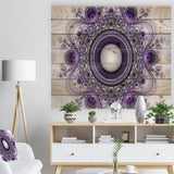 Purple Fractal Pattern with Circles - Abstract Print on Natural Pine Wood - 20x15