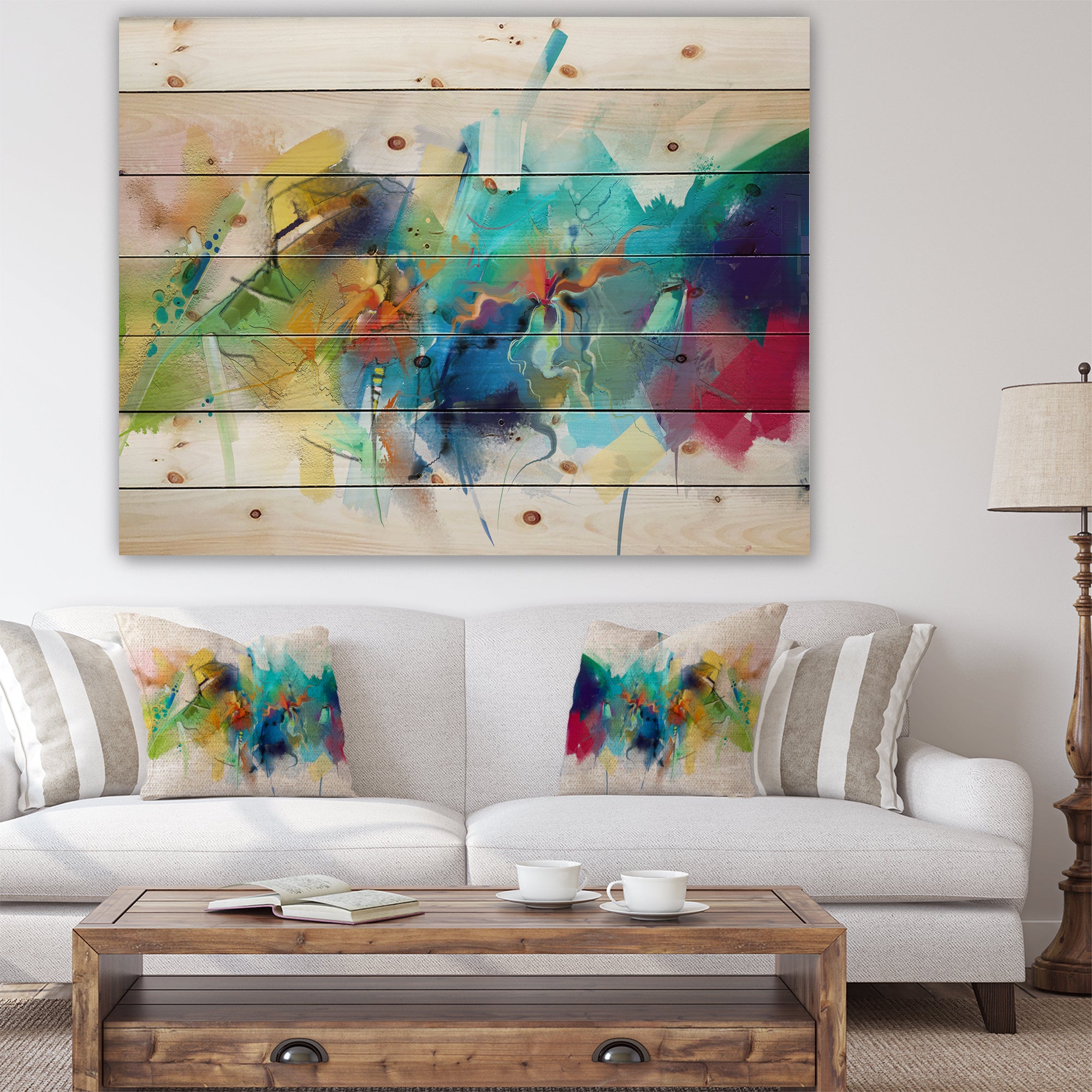 Brush Stroke Colorful Oil Painting - Contemporary Painting Print on Natural Pine Wood - 20x15