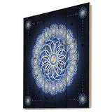 Abstract fractal flower in Blue Background - Digital Art Print on Natural Pine Wood