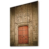 Designart 'Old Red Church Door in Salamanca Spain' Vintage Print on Natural Pine Wood - 15x20
