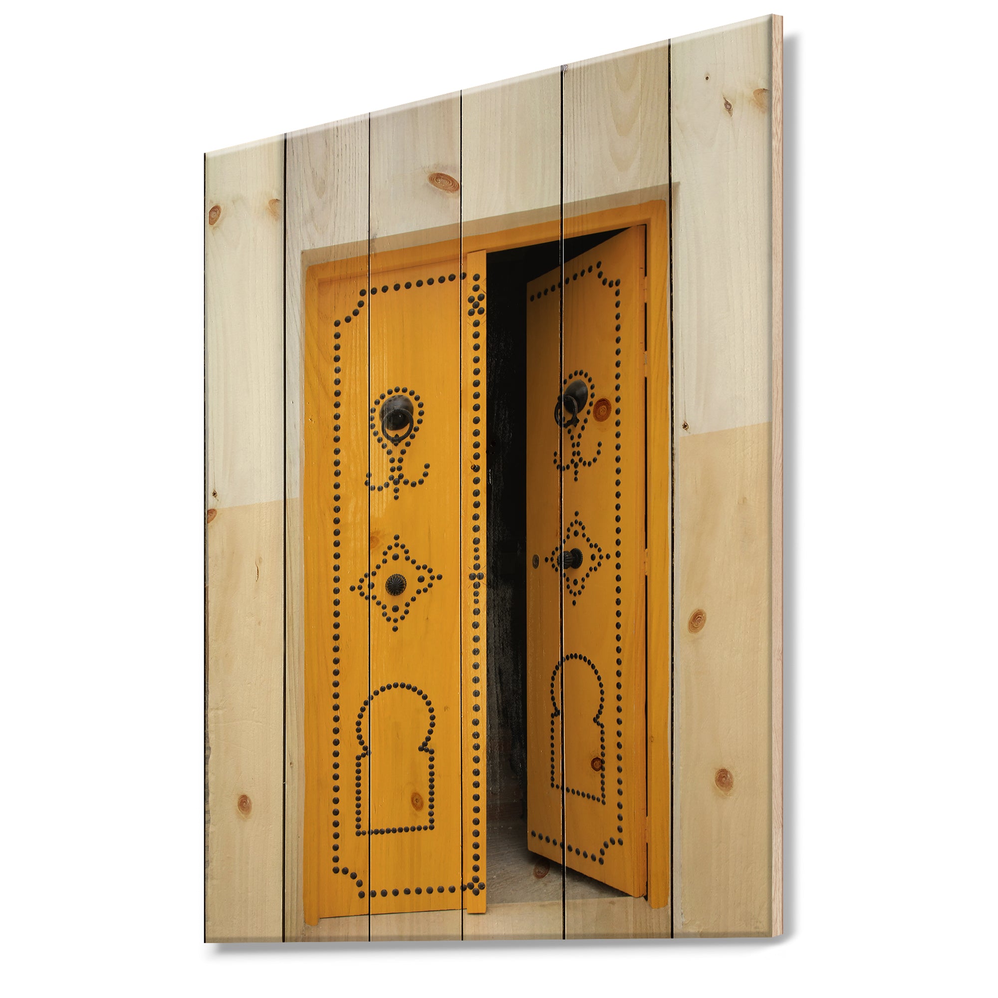 Designart 'Decorative Doors of Tunisia' Vintage Print on Natural Pine Wood - 15x20