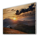 Wildflowers Meadow And Golden Sunset In Carpathian Mountains - Traditional Print on Natural Pine Wood