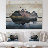 MountaIn Cliffs Reflected on Lake - Traditional Print on Natural Pine Wood