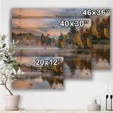 Autumn Foliage By The Lakeside - Traditional Print on Natural Pine Wood