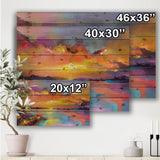 Sunset Painting With Colorful Reflections I - Modern Print on Natural Pine Wood