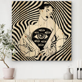 Empowered Cosmic Women Geometric Goddess Series Black And White X - Modern Print on Natural Pine Wood