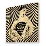 Empowered Cosmic Women Geometric Goddess Series Black And White X - Modern Print on Natural Pine Wood