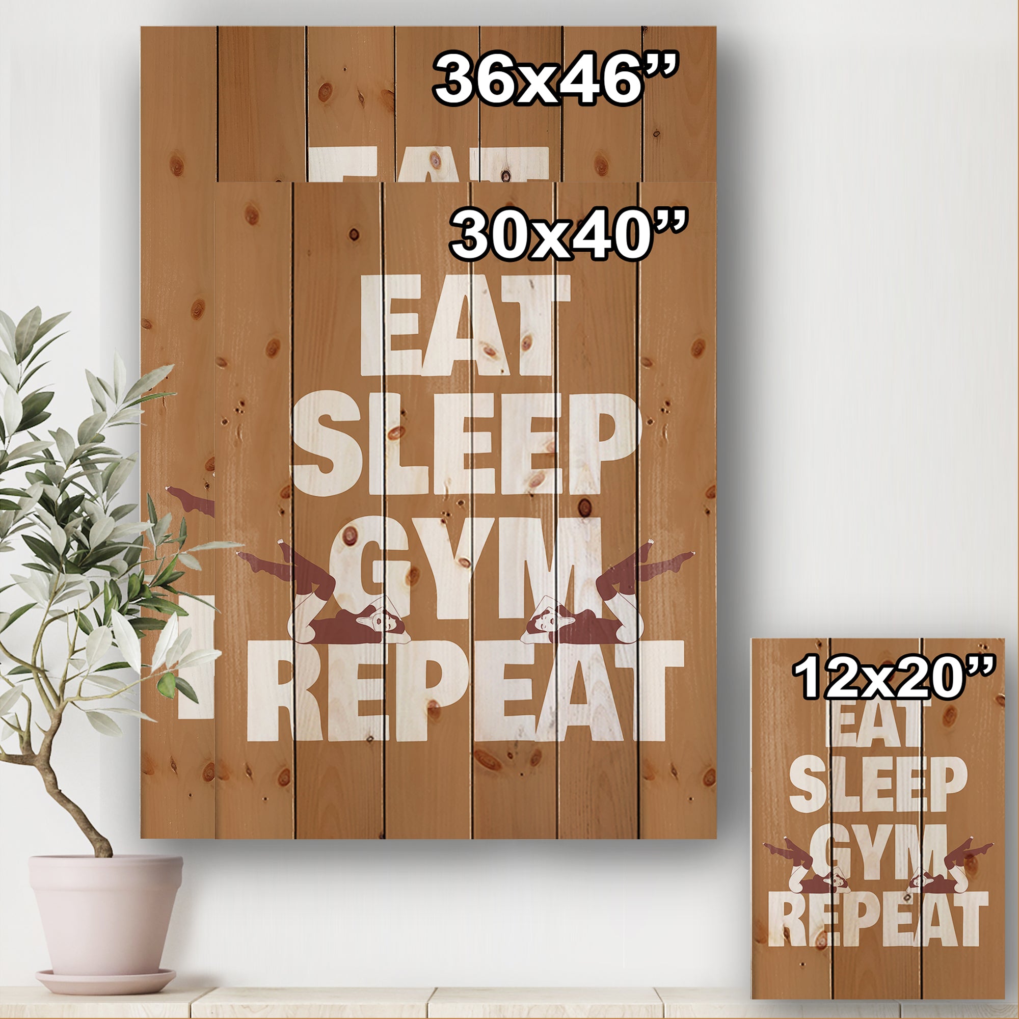 Eat Sleep Gym Illustration Of Girls In Swimsuit - Modern Print on Natural Pine Wood