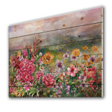 Multicolored Spring Flowers With Misty Background - Farmhouse Print on Natural Pine Wood
