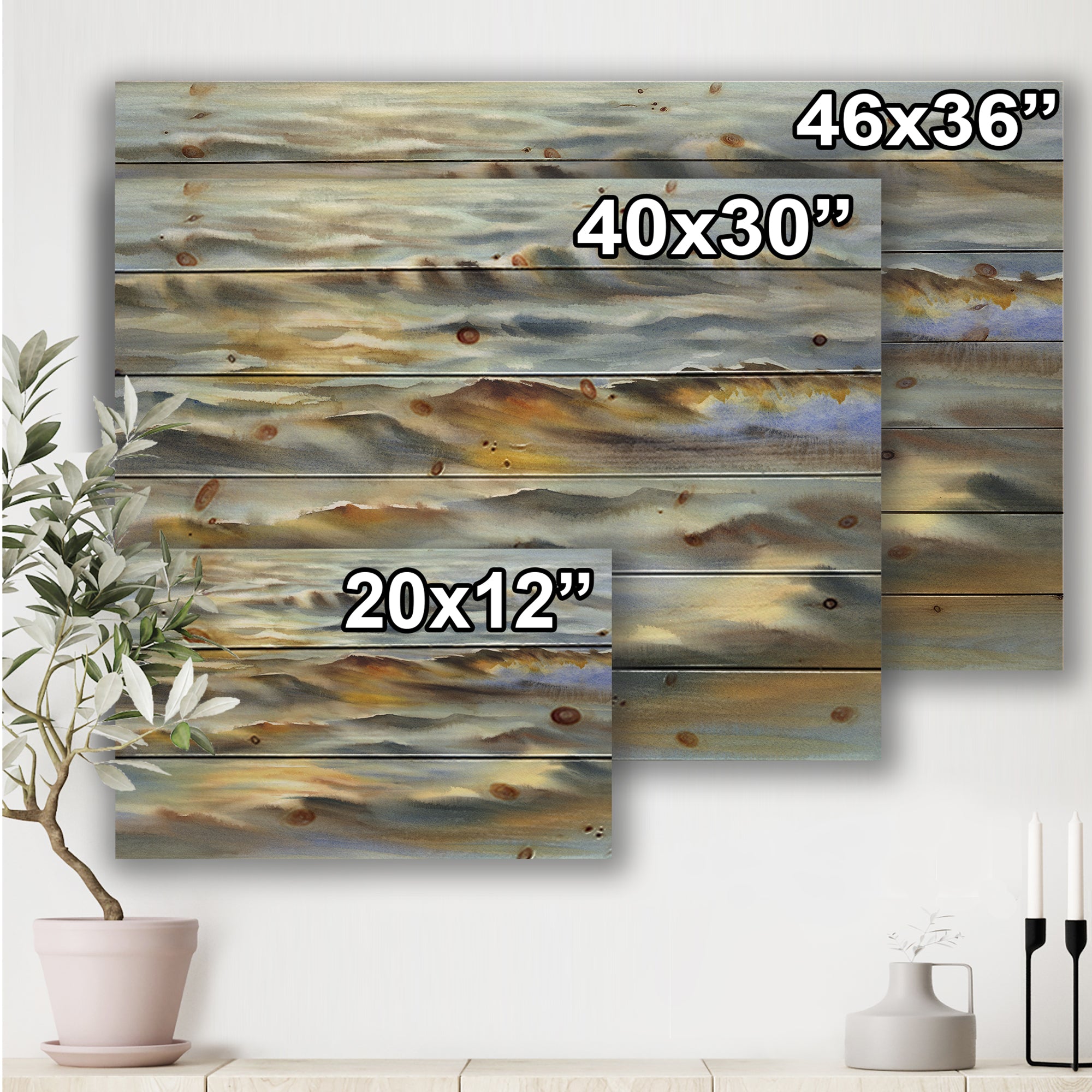 Sunlight Reflections Of Evening Time Waves - Lakehouse Print on Natural Pine Wood