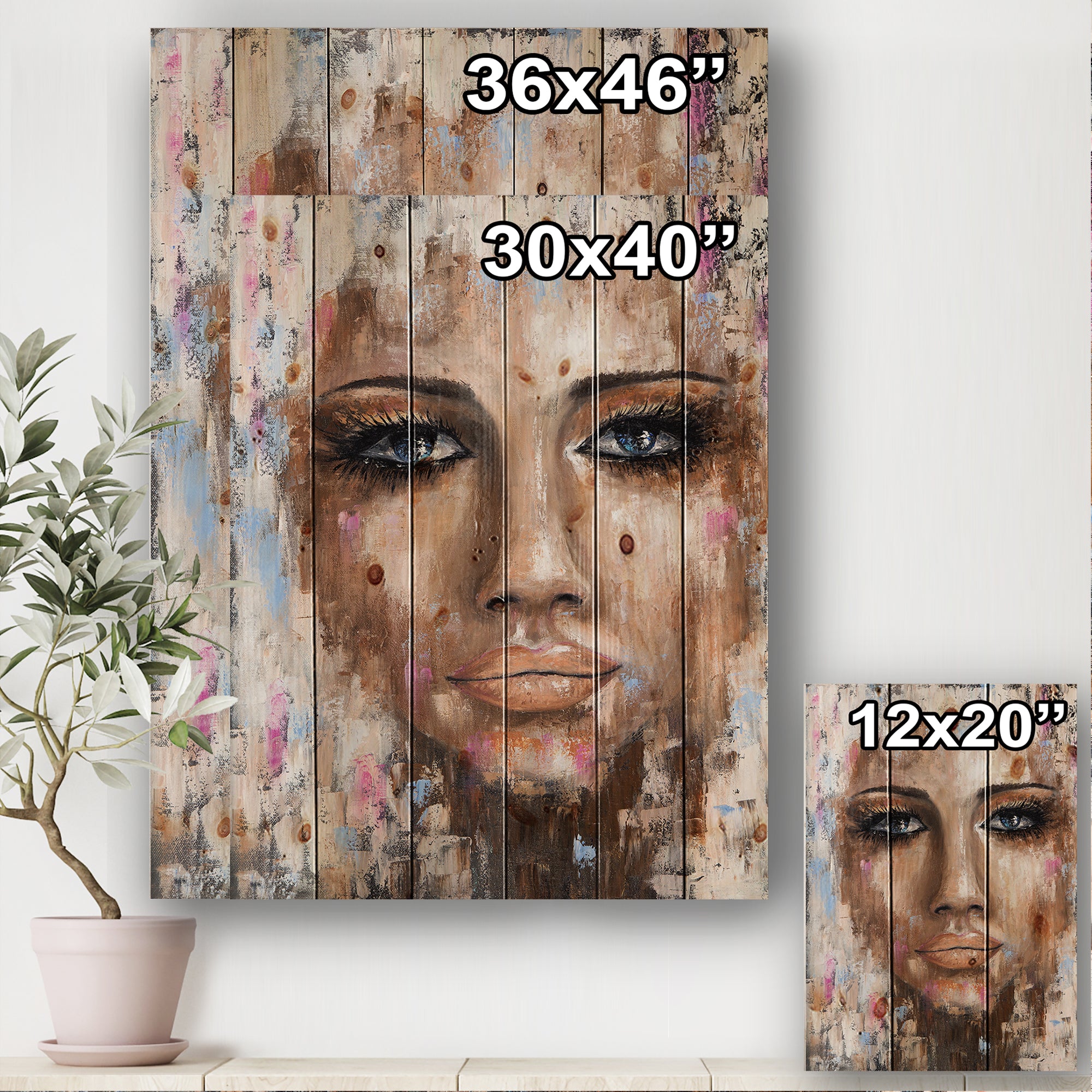 Portrait Of A Young Woman I - Traditional Print on Natural Pine Wood
