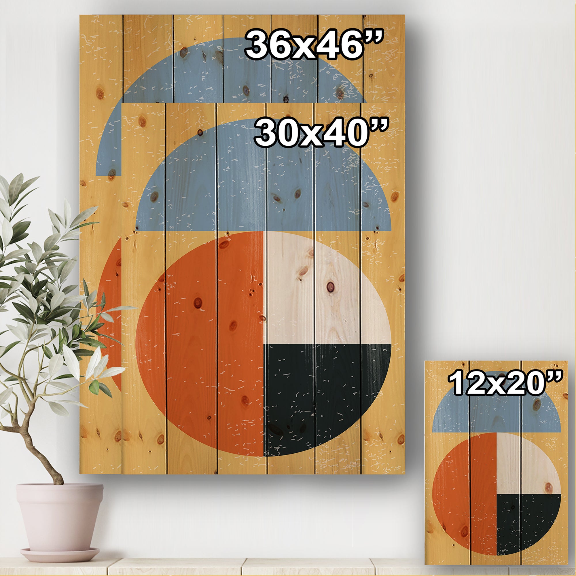 Minimal Geometric Compostions Of Elementary Forms XXVIII - Modern Print on Natural Pine Wood