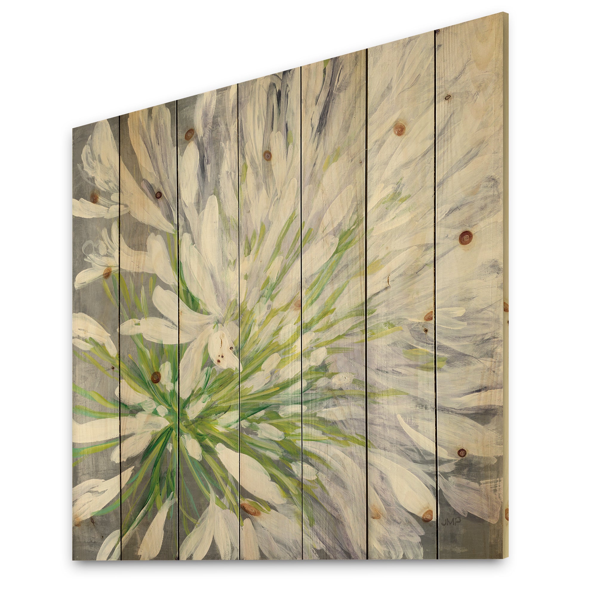 Flower Cleome Splash II - Traditional Floral Print on Natural Pine Wood - 16x16