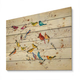 Multi-Color Bird on Tree - Modern Farmhouse Print on Natural Pine Wood - 20x15