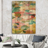 Abstract Pastel Flower Painting with Pink and Blue - Cabin & Lodge Print on Natural Pine Wood