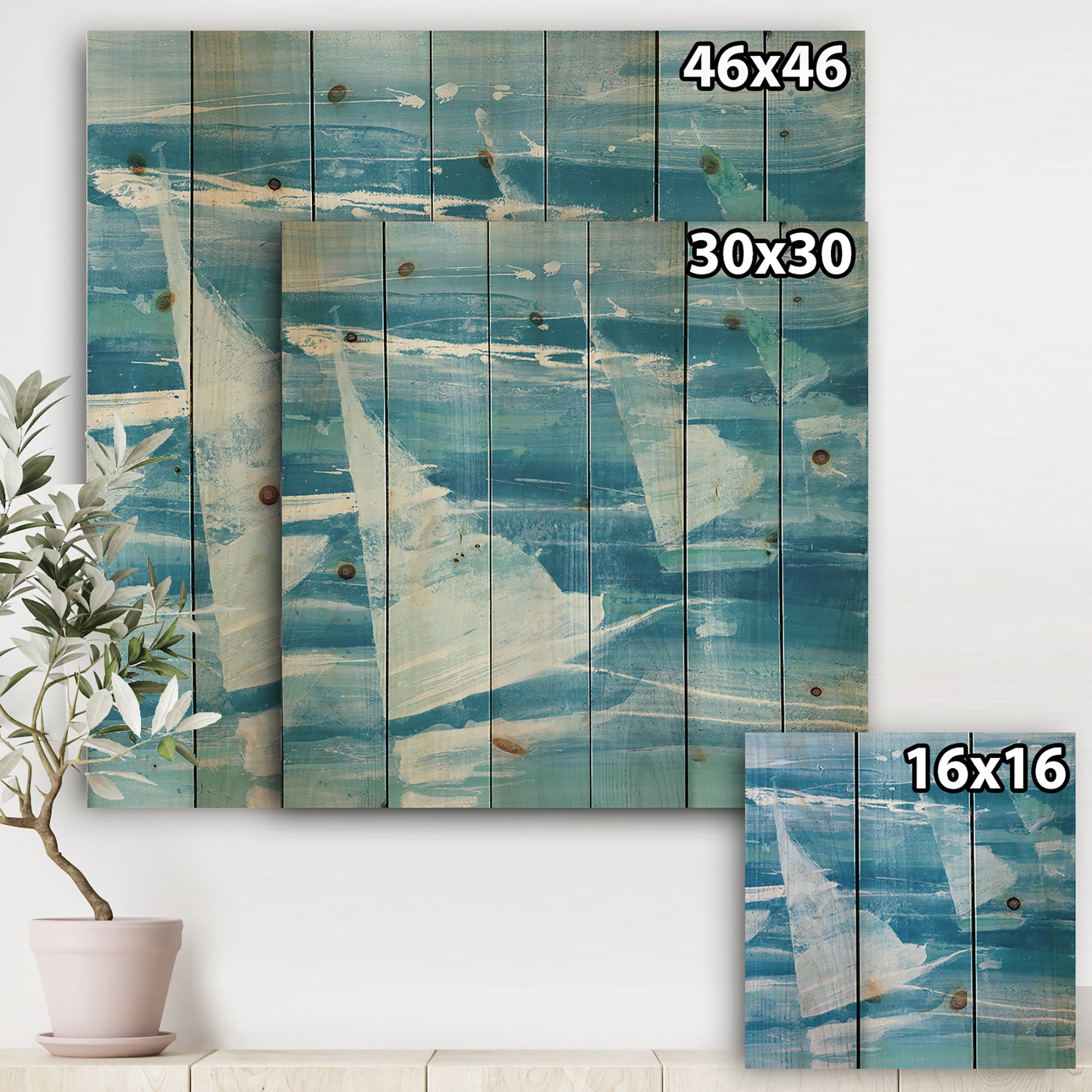 From the Shore I - Nautical & Beach Print on Natural Pine Wood - 16x16