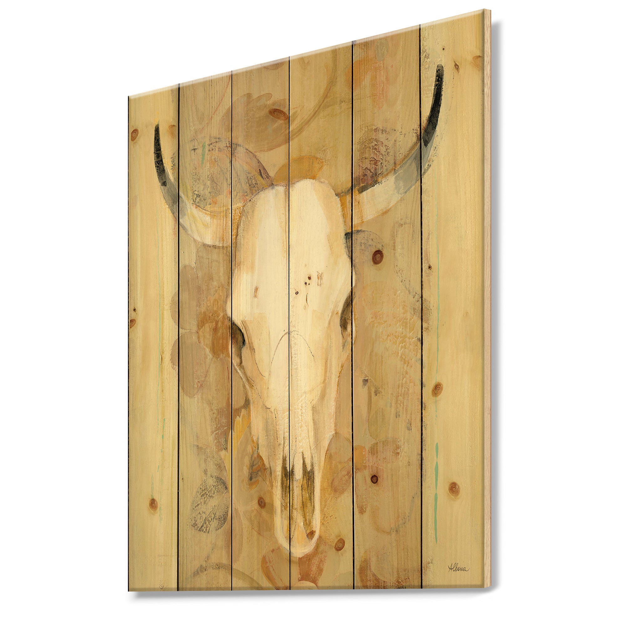 Hers southwest bones - Gold Wildlife Print on Natural Pine Wood - 15x20