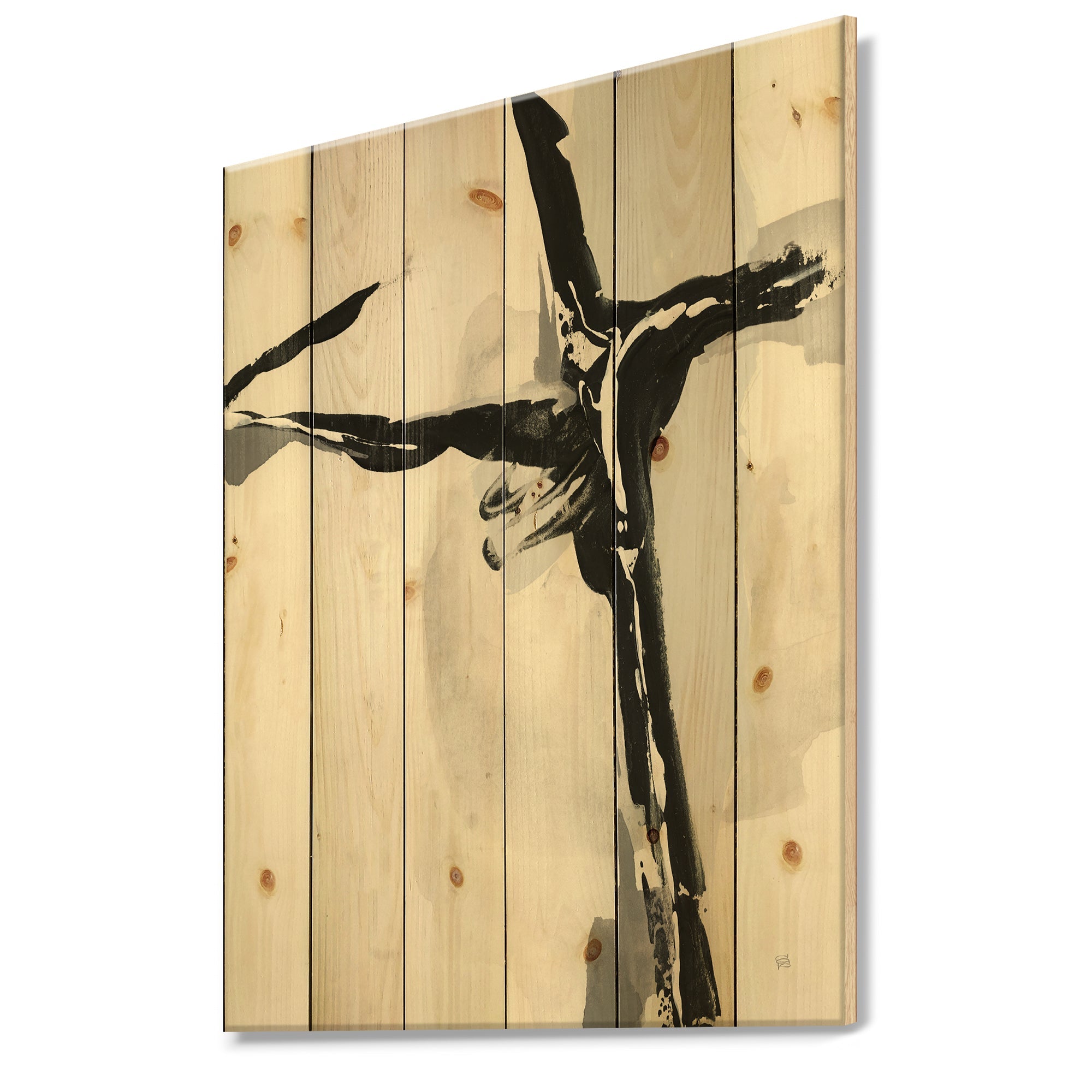 Abstract Neutral II - Mid-Century Modern Print on Natural Pine Wood