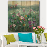 Flower field - Floral Farmhouse Print on Natural Pine Wood - 16x16