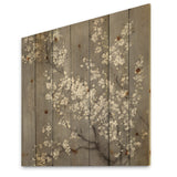 White Cherry Blossoms II - Traditional Print on Natural Pine Wood - 16x16