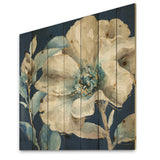 Indigold Watercolor Flower I - Farmhouse Print on Natural Pine Wood - 16x16
