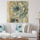 Indigold Watercolor Flower II - Farmhouse Print on Natural Pine Wood - 16x16