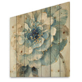 Indigold Watercolor Flower II - Farmhouse Print on Natural Pine Wood - 16x16